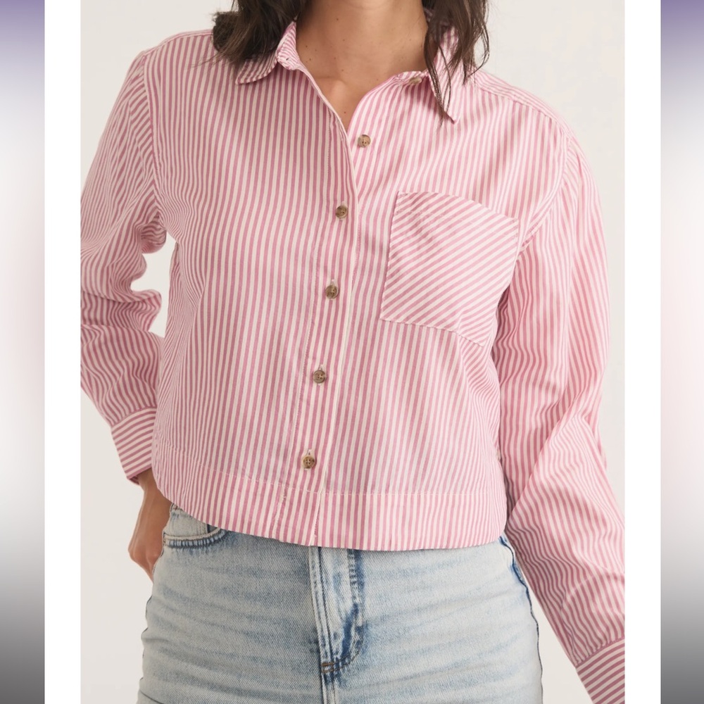 Mila Stripe Straight Hem Crop Button-Up Shirt